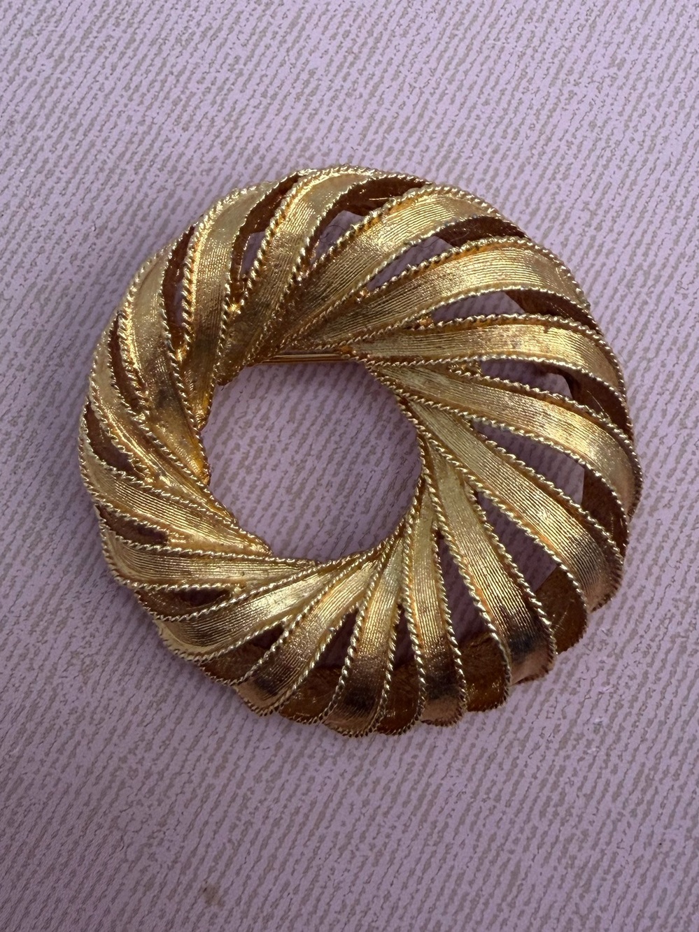 Vintage Marcel Boucher‎ Gold Tone Swirl Wreath Brooch Openwork Circular Designer